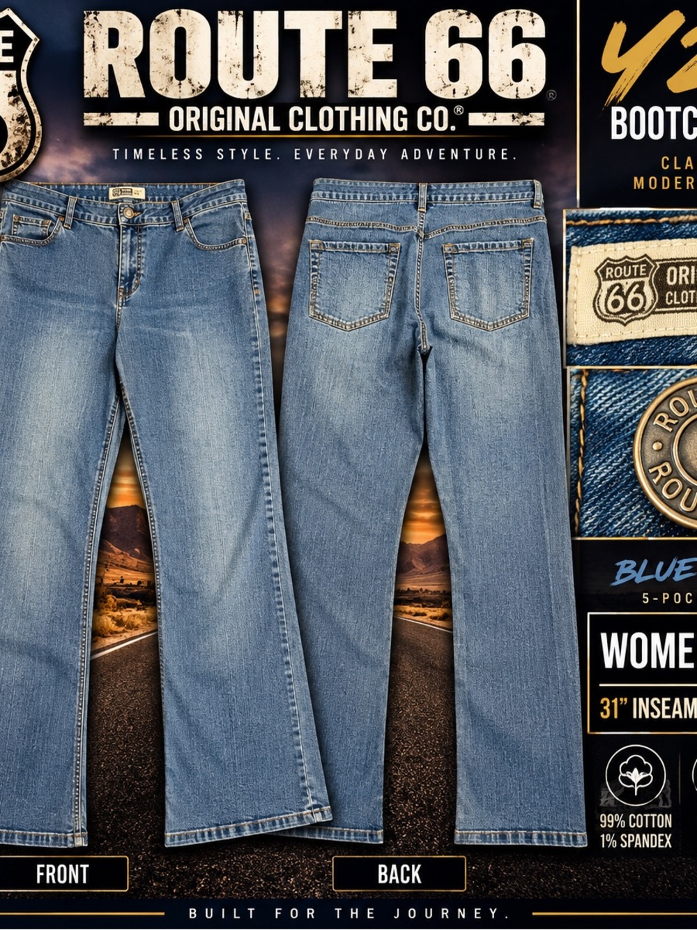 Route 66 Jeans Womens 18A Y2K Bootcut Flare Blue Denim Stretch 31 Inseam